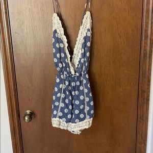 Blue and white romper